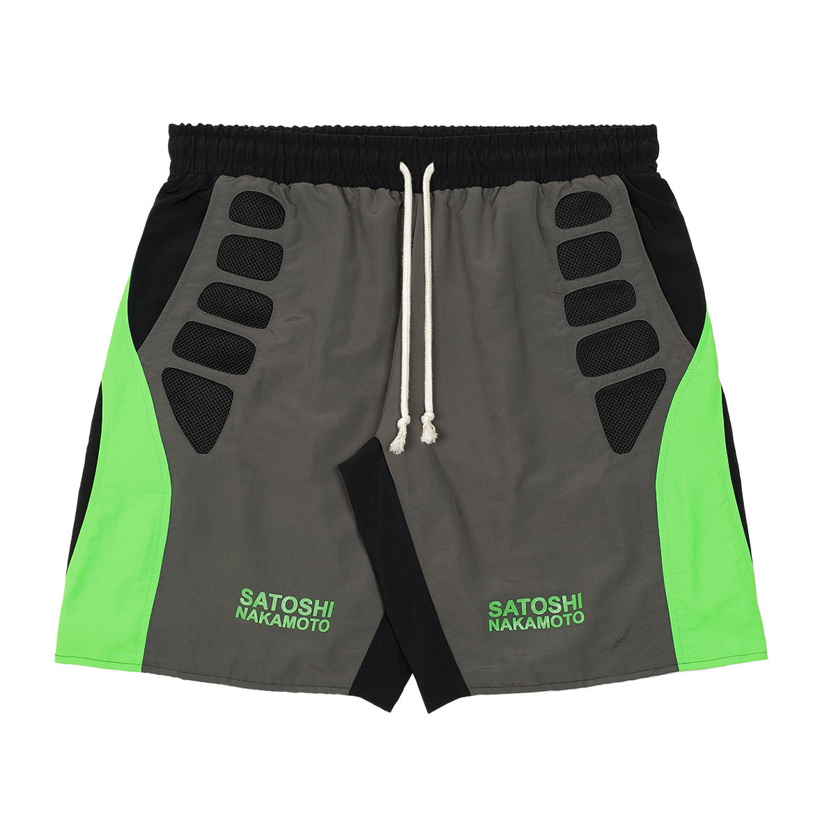 SATOSHI NAKAMOTO (サトシナカモト) - TECH SHORTS GREY GREEN