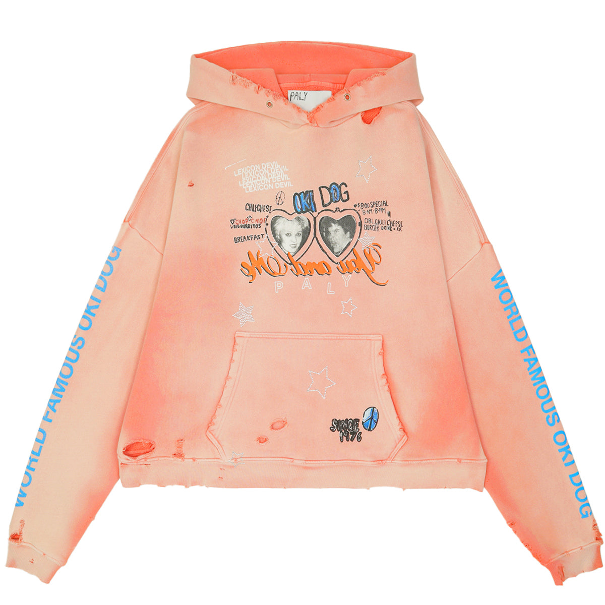 paly Hollywood ダメージ加工 ライトブルーパーカー M PALY HOLLYWOOD(パリーハリウッド) - OKI DOG HOODIE パーカー