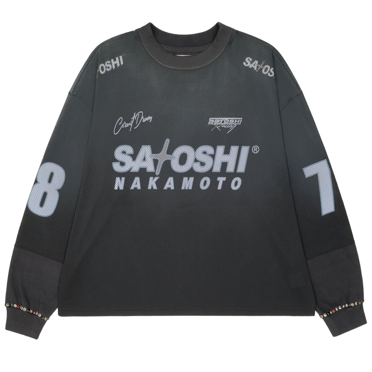 SATOSHI NAKAMOTO - MESH MOTO JERSEY Long T-Shirt | cherry Official