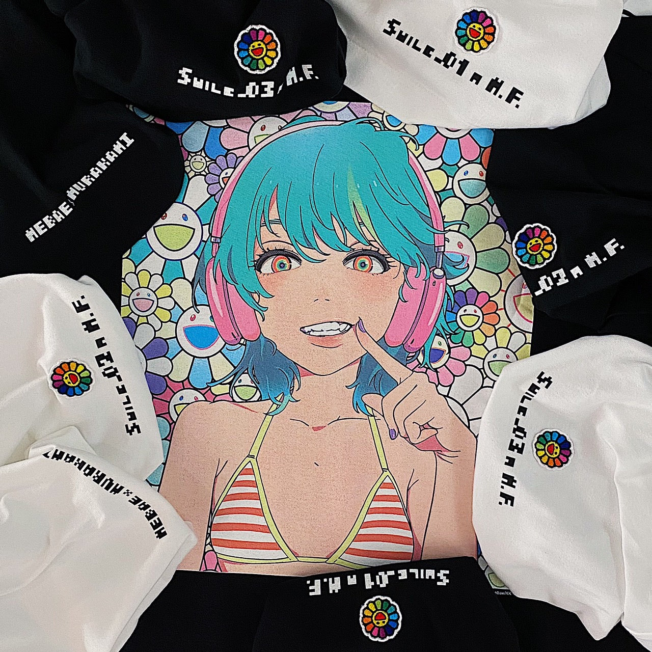 【©Takashi Murakami / kaikai kiki】<br> The T-shirt of the popular collaboration work "smile MF" with mebae will be pre-sold online today from 20:00 on 7/10 (Mon.)!