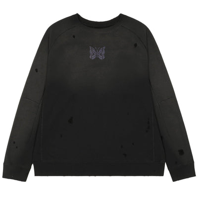 Needles - DECONSTRUCTED SWEAT SHIRT - BLACK - SWEAT - cherry fukuoka