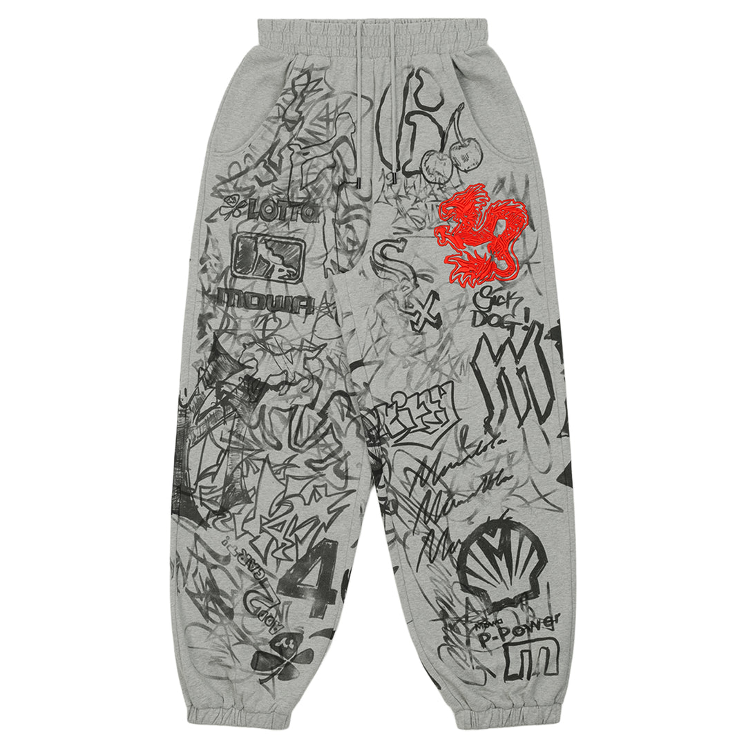 Mowalola トラックパンツ ストリート Sサイズ Mowalola (モワローラ) - GRAFITTI TRACK PANTS GREY トラックパンツ