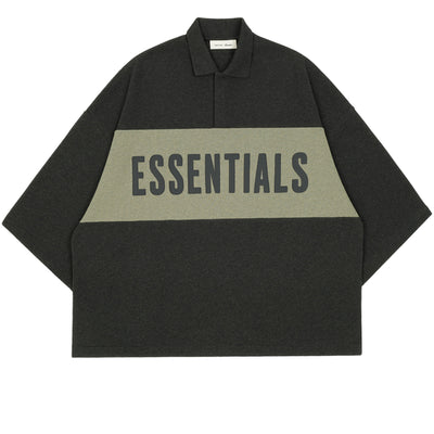 ESSENTIALS - CROPPED PANELLED POLO - IRON GREY HEATHER/ SEAL HEATHER - SHIRT - cherry fukuoka