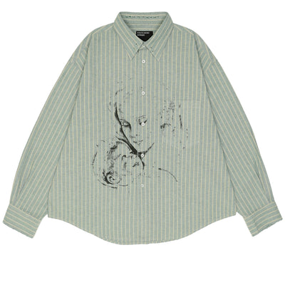 ENFANTS RICHES DEPRIMES - REPAIRED EVERYDAY SHIRT - GREEN/WHITE STRIPE - SHIRT - cherry fukuoka