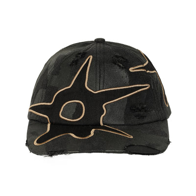 P.A.M. - DISTRESSED URCHIN TAG BASEBALL CAP - BLACK - CAP - cherry fukuoka
