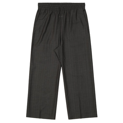 GREY STRIPED WOOL WIDE LEG DRAWSTRING PANTS