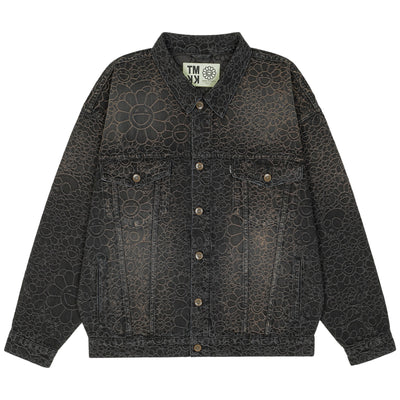 Flowers and Skulls Jacquard Denim Trucker Jacket