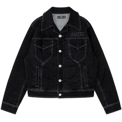 AMIRI - VINTAGE CUT FLOCK DENIM JACKET - BLACK - DENIM JACKET - cherry fukuoka