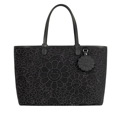 Flowers & Skulls Jacquard Denim Leather Tote bag -Medium-