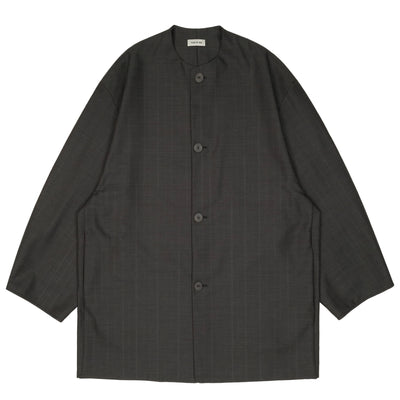 GREY STRIPED WOOL COLLARLESS SPORT JACKET