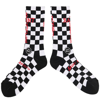 ©SAINT M×××××× - SM103 CHECK SOCKS - BLACK/WHITE - SOCKS - cherry fukuoka