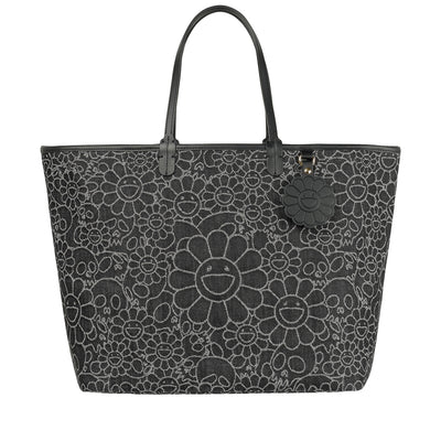 Flowers & Skulls Jacquard Denim Leather Tote bag  -Large-