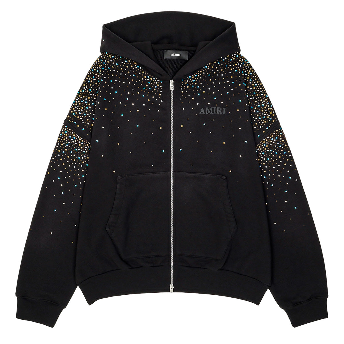 AMIRI - CRYSTALS OVERSIZED ZIP UP HOODIE - HOODIE - BLACK - cherry fukuoka