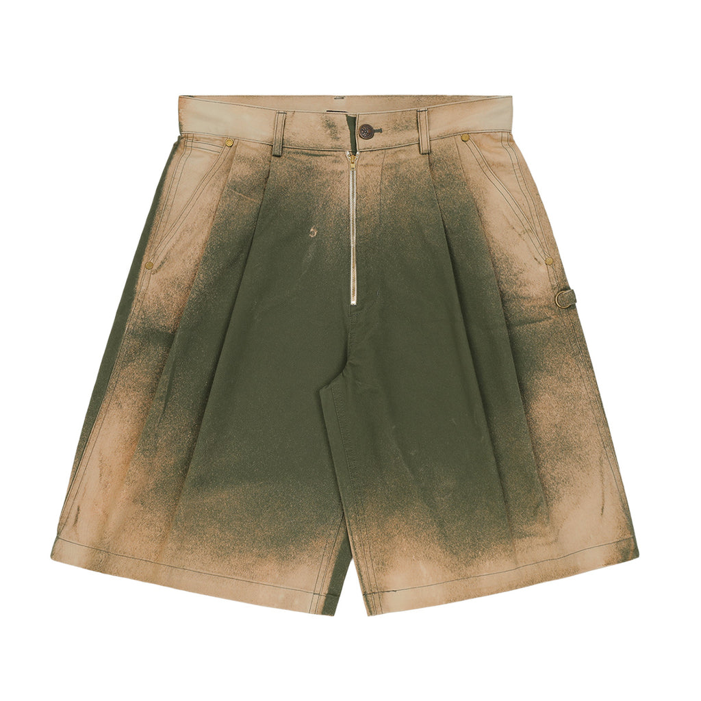 はな LES SIX(レ・シス) - DYED FRONT ZIP SHORTS KHAKI ハーフ・ショート