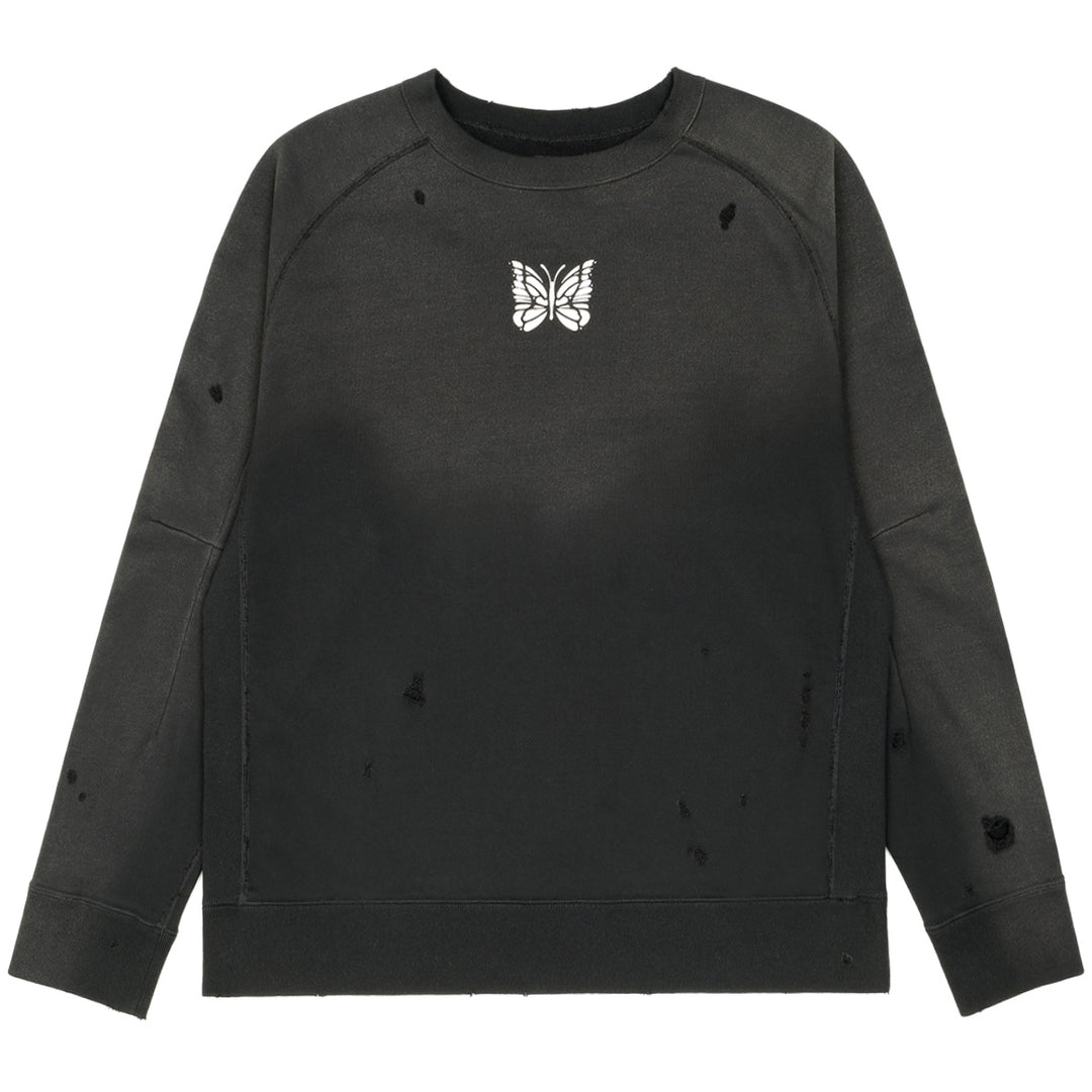 Needles - DECONSTRUCTED SWEAT SHIRT BLACK Crew Neck Sweatshirt