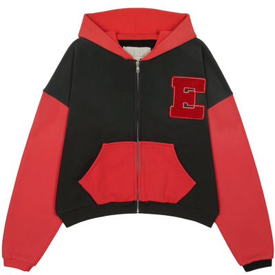 ERL -  VARSITY ZIP UP HOODIE -  RED/BLACK - HOODIE - cherry fukuoka