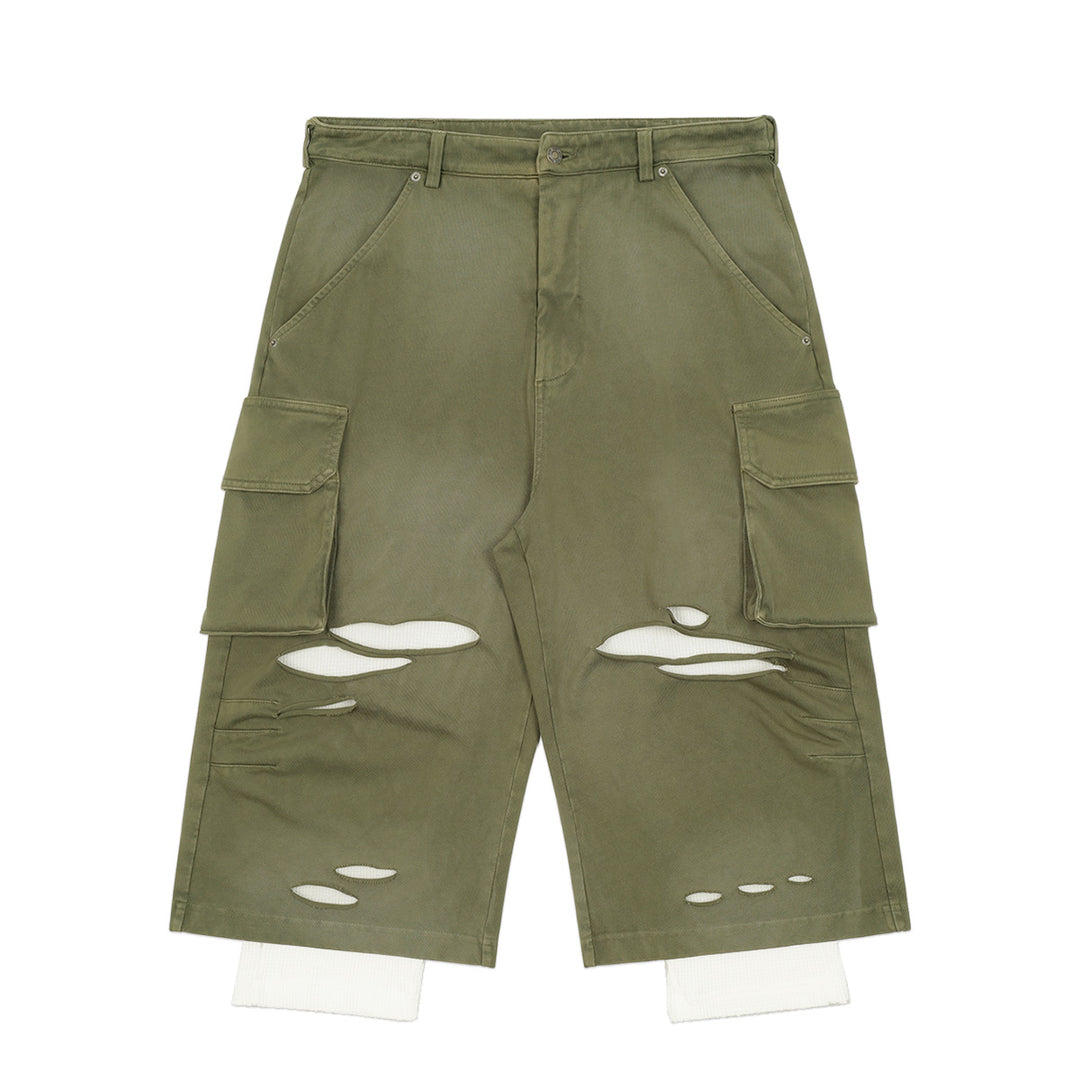 424 (フォートゥーフォー) - RIPPED BERMUDA SHORTS OLIVE GREEN