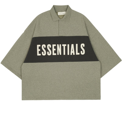 ESSENTIALS - CROPPED PANELLED POLO - SEAL HEATHER/ IRON GREY - SHIRT - cherry fukuoka