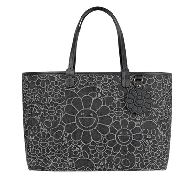 Flowers & Skulls Jacquard Denim Leather Tote bag -Medium-