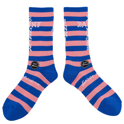 ©SAINT M×××××× - SM102 BORDER SOCKS - BLUE/PINK - SOCKS - cherry fukuoka