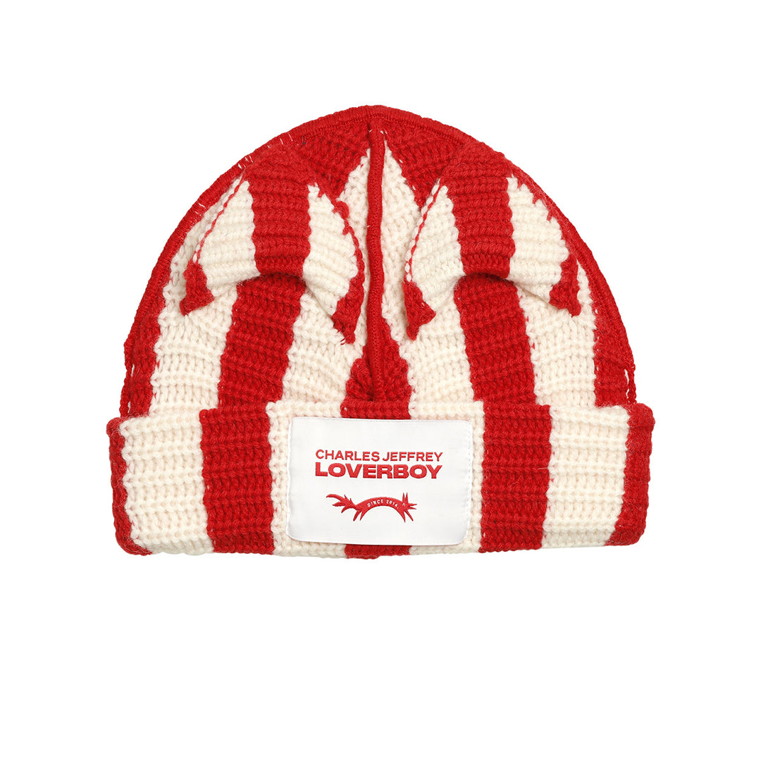 CHARLES JEFFREY LOVERBOY (チャールズ・ジェフリー・ラバーボーイ) - STRIPED EARS BEANIE  RED/ECRU ニット帽 | cherry オンライン通販サイト – cherry fukuoka