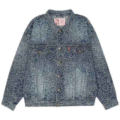 Flowers and Skulls Jacquard Denim Trucker Jacket