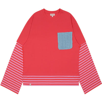 LONG SLEEVE 2-IN-1 TEE WITH KNIT PATCH