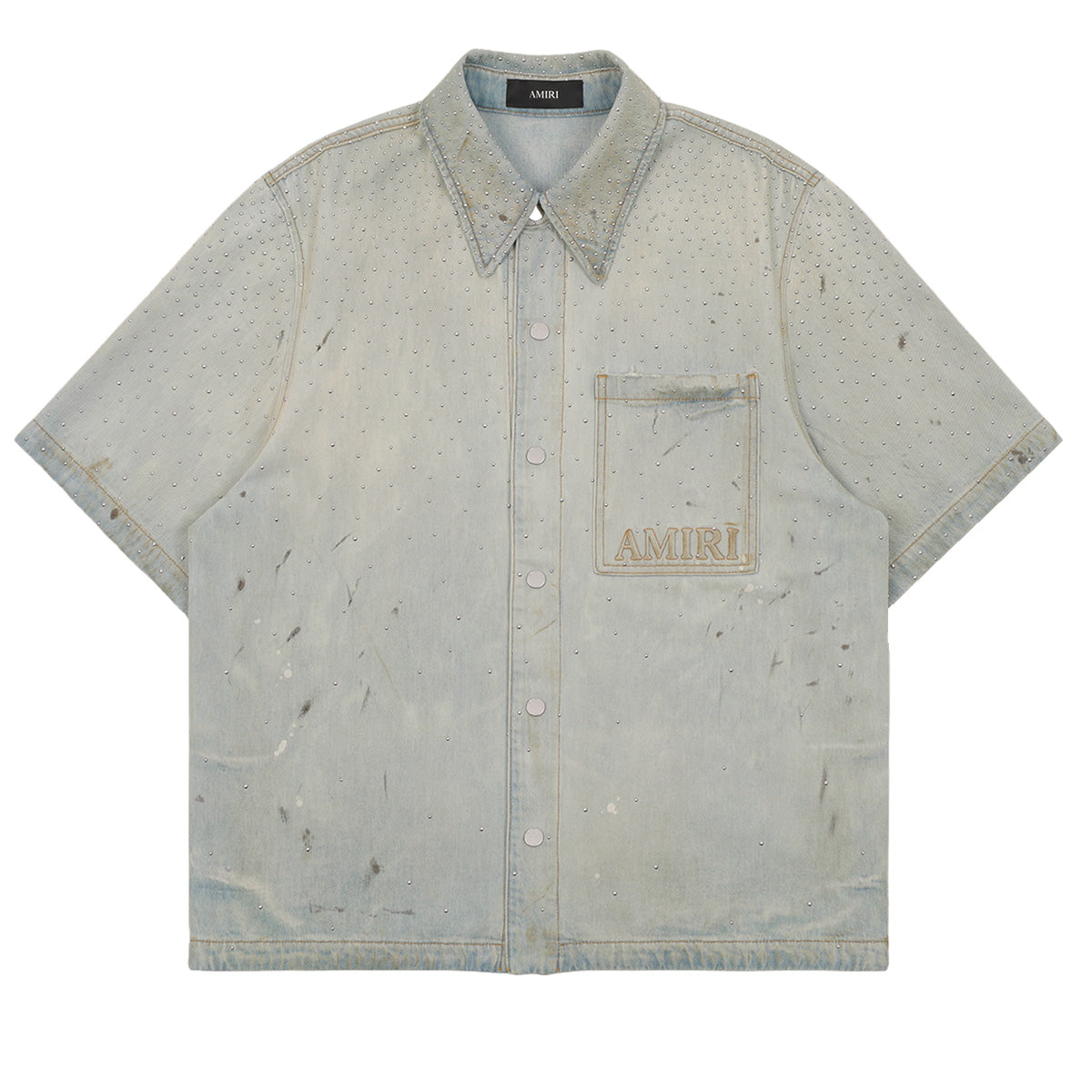 AMIRI - CRYSTALS OVERSIZED DENIM SHIRT - SHIRT - PERFECT ANTIQUE INDIGO - cherry fukuoka