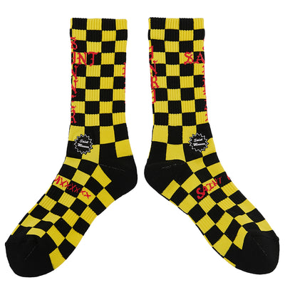 ©SAINT M×××××× - SM105 CHECK SOCKS - BLACK/YELLOW - SOCKS - cherry fukuoka