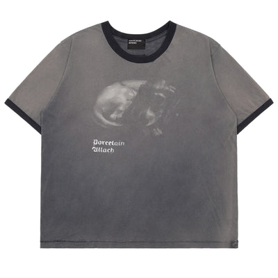 ENFANTS RICHES DÉPRIMÉS - PORCELAIN DOG PATCH RINGER T-SHIRT - FADED CHARCOAL/BLACK - T-SHIRT - cherry fukuoka