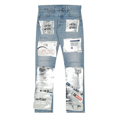 村上隆　Jacquard Denim Pants Takashi Murakami Flowers and Skulls Jacquard Denim Pants