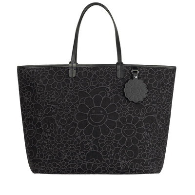 Flowers & Skulls Jacquard Denim Leather Tote bag  -Large-