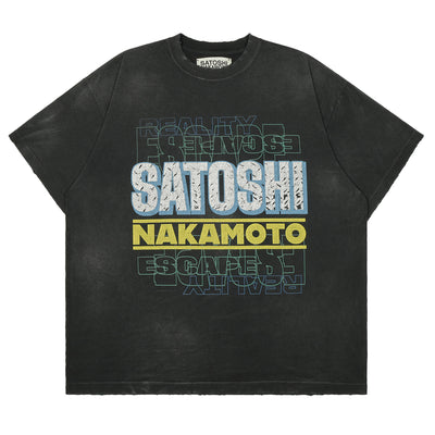 SATOSHI NAKAMOTO - ESCAPE REALITY TEE - WASHED BLACK - T-SHIRT - cherry fukuoka