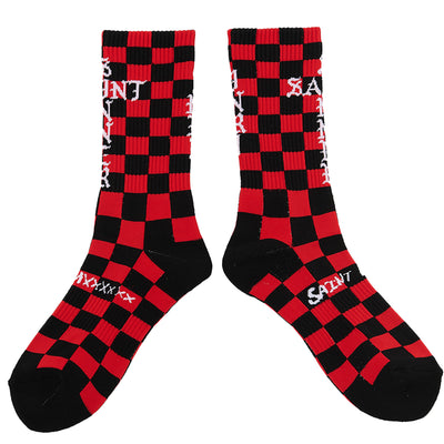 ©SAINT M×××××× - SM104 CHECK SOCKS - BLACK/RED - SOCKS - cherry fukuoka