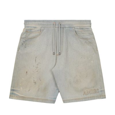 AMIRI - CRYSTALS DENIM SHORTS - SHORTS - PERFECT ANTIQUE INDIGO - cherry fukuoka
