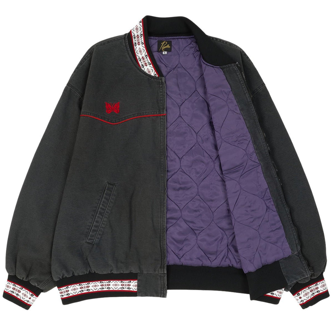 Needles チャイナ　ノーカラージャケット パピヨン刺繍 ブラック L Needles (ニードルズ) - LOOSE B.B. JACKET ボンバージャケット