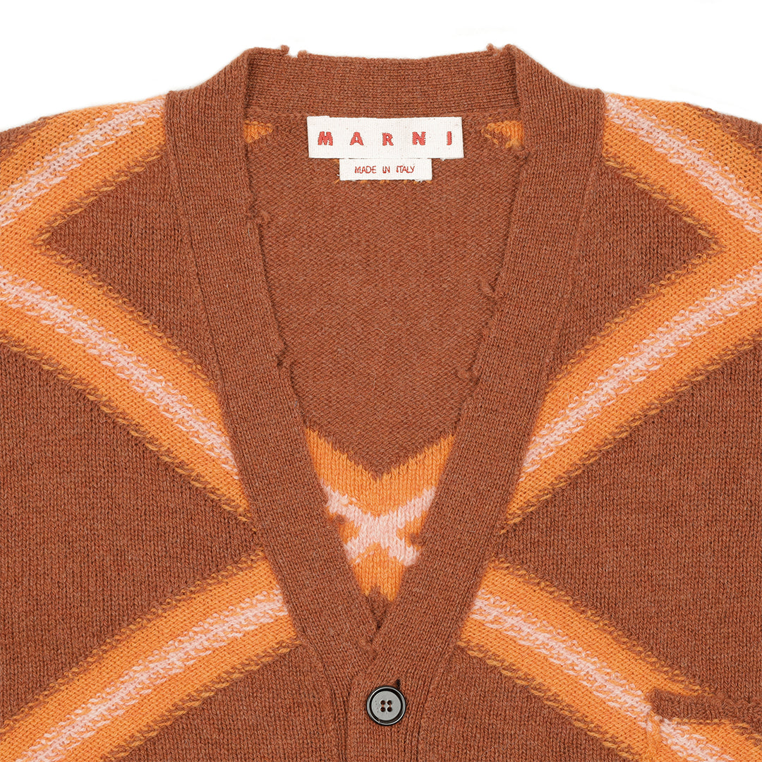 MARNI(マルニ) -BROKEN WOOL CARDIGAN ARGYLE SWEATERニット | cherry  