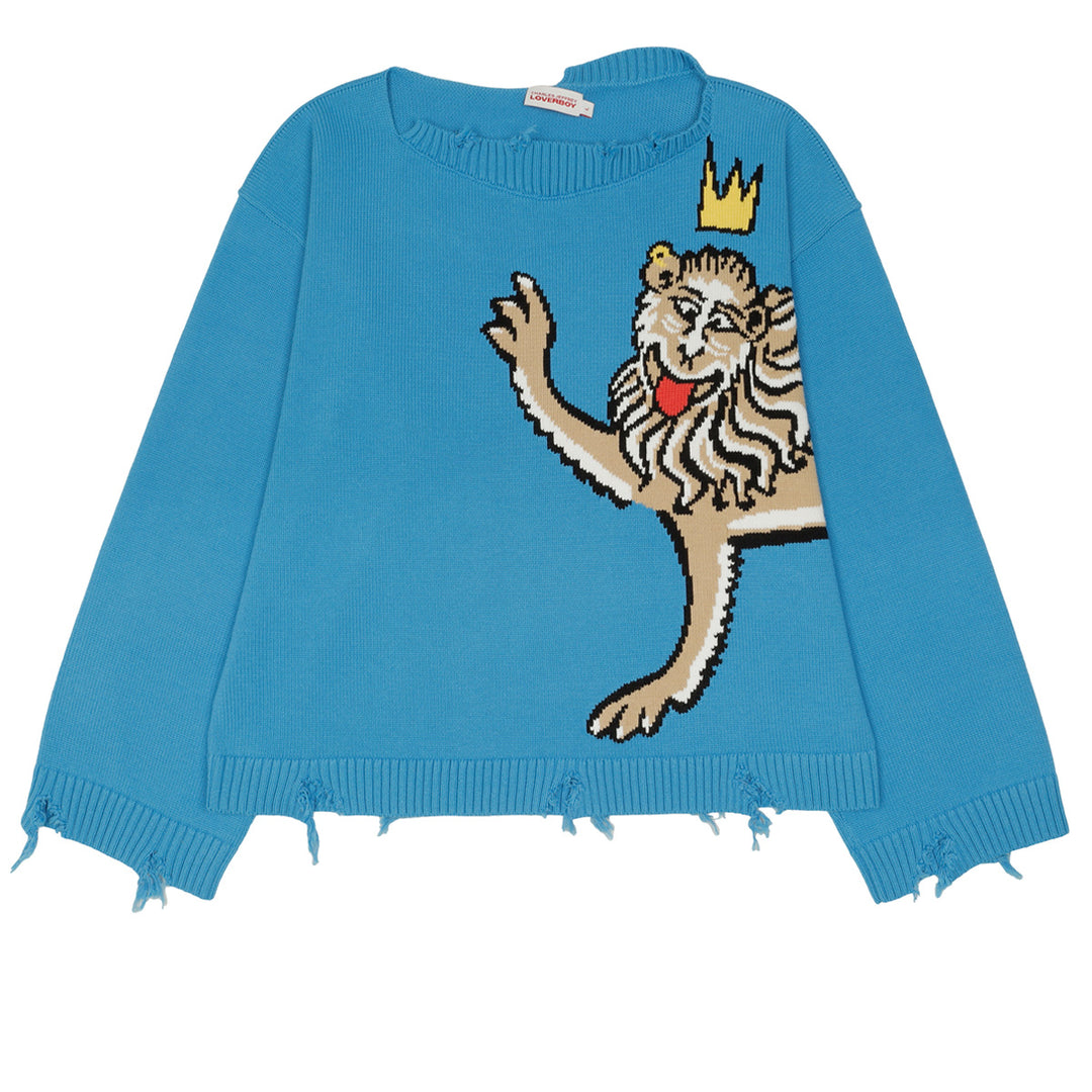 CHARLES JEFFREY LOVERBOY (チャールズ・ジェフリー・ラバーボーイ) - GRAPHIC SLASH JUMPER BLUE  SILLY LION ニット | cherry オンライン通販サイト – cherry fukuoka