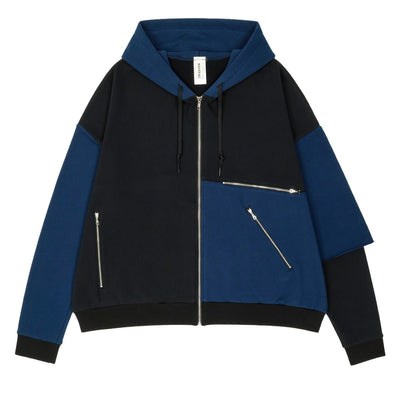 MULTI-POCKET PATCHWORK ZIP-UP HOODIE - cherry fukuoka - WESTFALL - HOODIE
