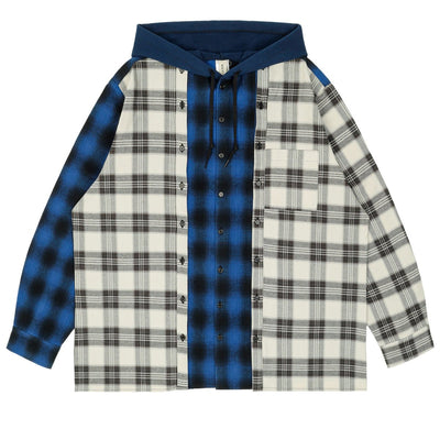 TRIPLE PLACKET HOODED FLANNEL OVERSHIRT - cherry fukuoka - WESTFALL - SHIRT