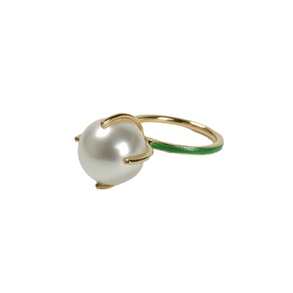 VEERT - FRESHWATER PEARL & GREEN ENAMEL STACK RING 指輪 | cherry